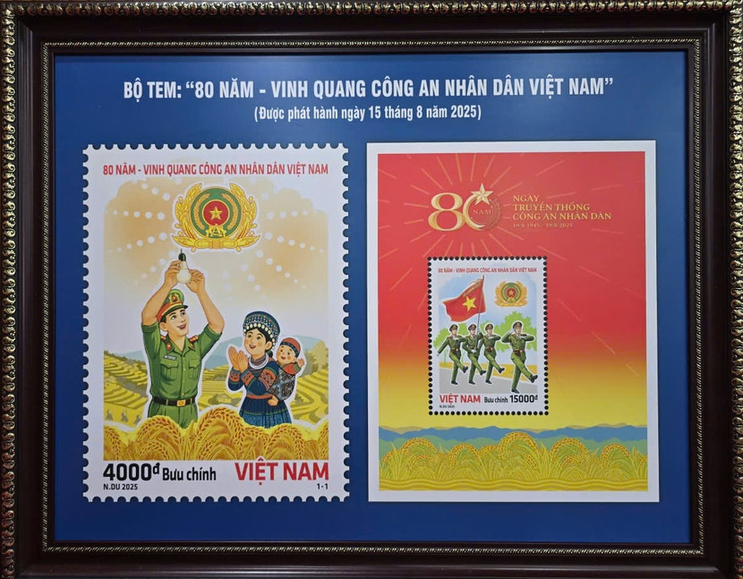 Bức tranh tem bưu chính &quot;80 năm - Vinh quang Công an nhân dân Việt Nam&quot;