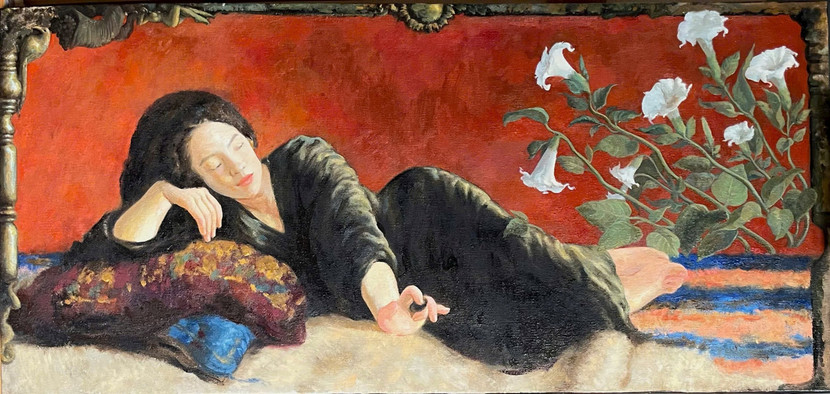 Tác phẩm "Cờ vây", sơn dầu trên toan của Tạ Nguyên Cường Tác phẩm "Cờ vây", sơn dầu trên toan của Tạ Nguyên Cường