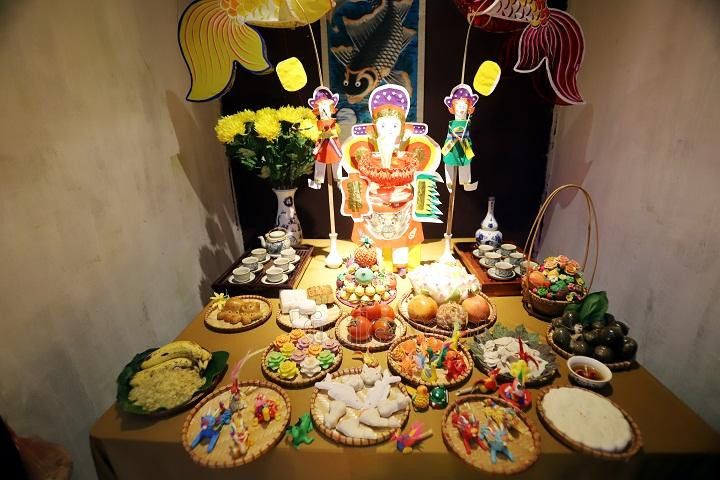 Mâm cỗ Trung thu trưng bày tại Trung tâm Bao tồn di sản Thăng Long - Hà Nội năm 2019.