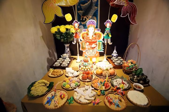 Mâm cỗ Trung thu trưng bày tại Trung tâm Bao tồn di sản Thăng Long - Hà Nội năm 2019.