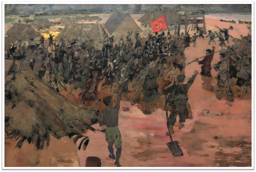 Tác phẩm sơn mài "Nông dân đấu tranh chống thuế" của Nguyễn Tư Nghiêm Tác phẩm sơn mài "Nông dân đấu tranh chống thuế" của Nguyễn Tư Nghiêm