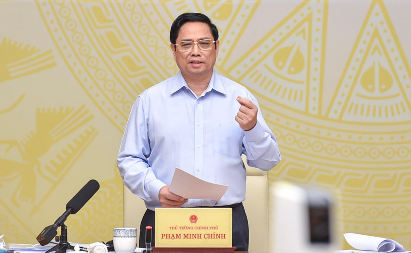 Thủ tướng Chính phủ Phạm Minh Chính phát biểu tại Hội nghị trực tuyến với cộng đồng doanh nghiệp và các địa phương về các giải pháp tiếp tục hỗ trợ doanh nghiệp trong bối cảnh đại dịch Covid-19