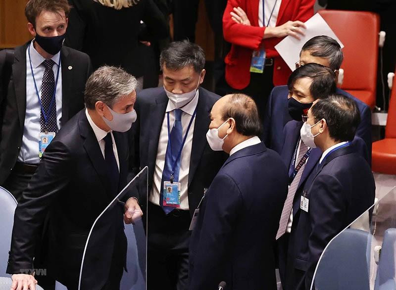 Chủ tịch nước Nguyễn Xuân Phúc và Ngoại trưởng Mỹ Antony Blinken tại phiên họp Chủ tịch nước Nguyễn Xuân Phúc và Ngoại trưởng Mỹ Antony Blinken tại phiên họp