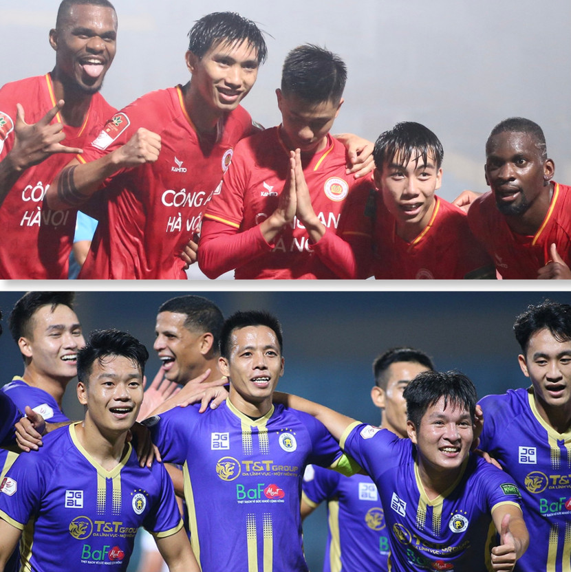 Công an Hà Nội FC (ảnh trên) và Hà Nội FC đều sở hữu dàn sao chất lượng