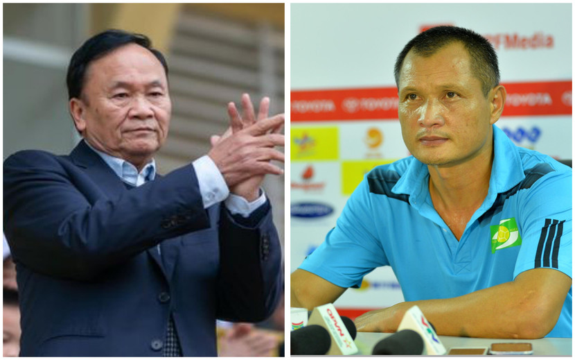 Chủ tịch Nguyễn Hồng Thanh (trái) và HLV trưởng Ngô Quang Trường từ chức ở SLNA