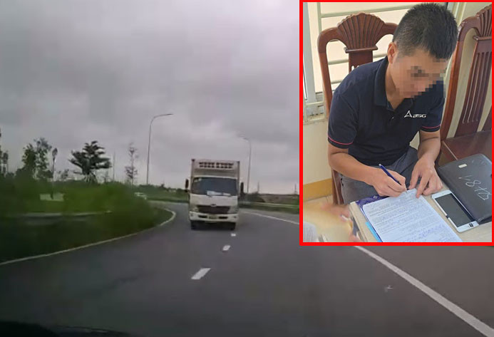Hình ảnh được camera hành trình của người dân ghi lại, xác định rõ hành vi đi ngược chiều của lái xe ô tô tải