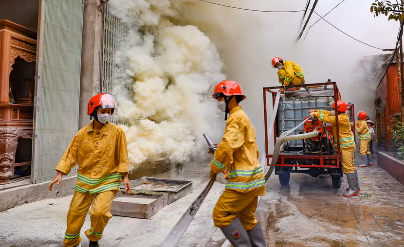 Mô hình “xe ba gác chữa cháy” tại làng nghề của huyện Thạch Thất đã phát huy hiệu quả tích cực trong xử lý đám cháy ban đầu