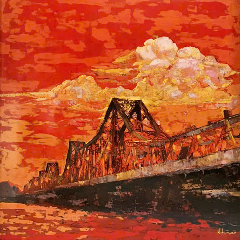 "Cầu Long Biên" của Nguyễn Lương Huyên, sơn mài