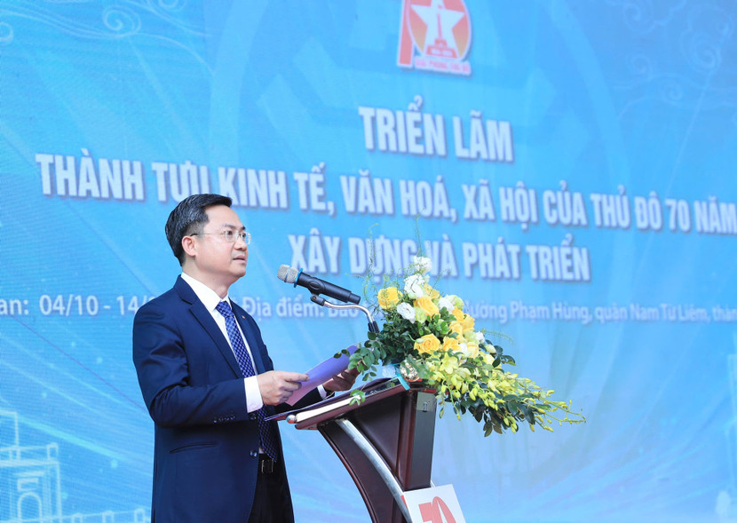 Phó Chủ tịch UBND thành phố Hà Nội - Hà Minh Hải phát biểu khai mạc triển lãm.