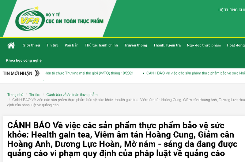 Cảnh báo của Cục An toàn thực phẩm - Bộ Y tế