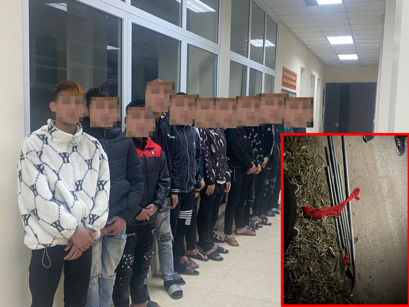 Nhóm đối tượng bị bắt giữ cùng số hung khí