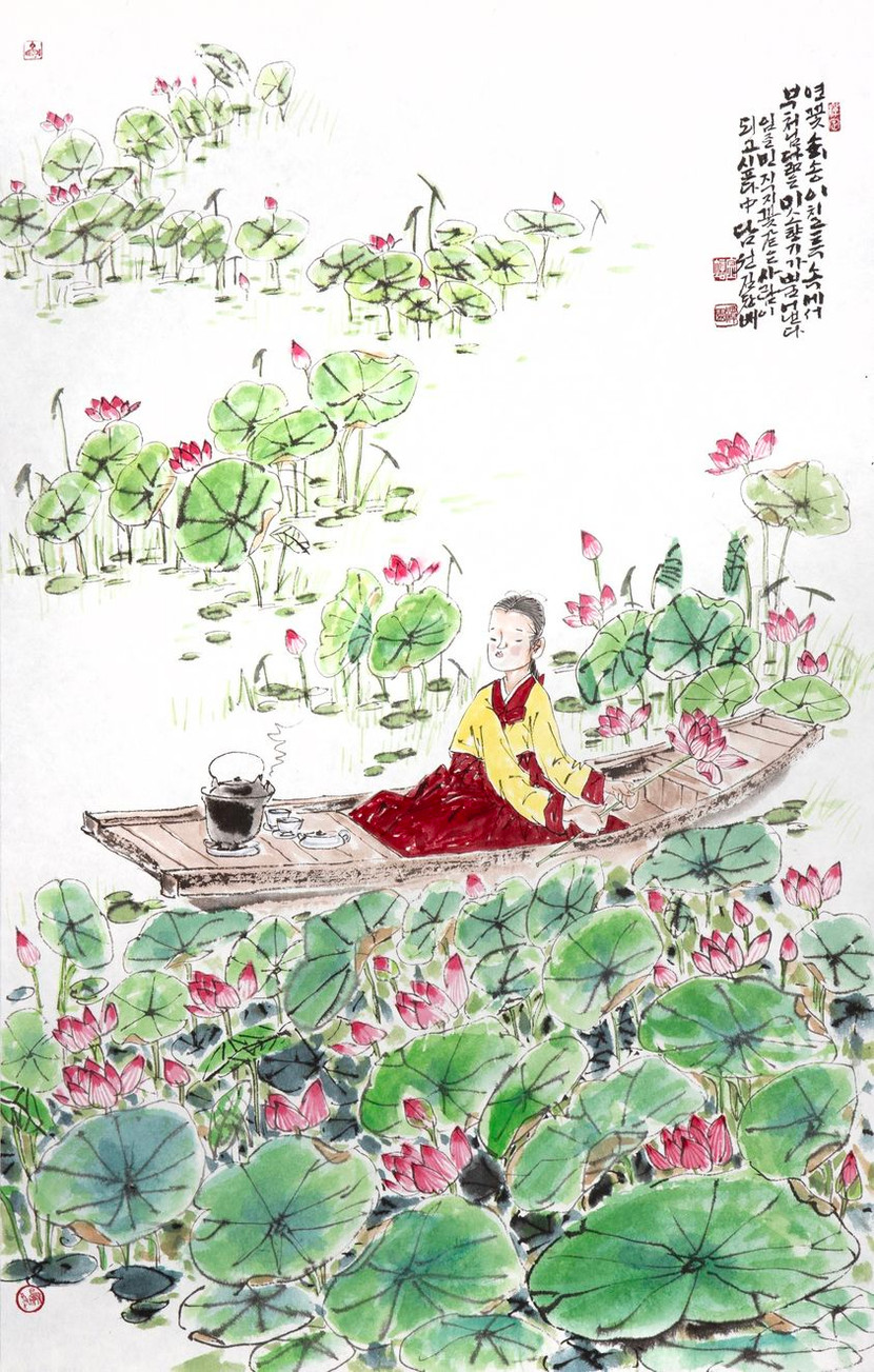 Tác phẩm "Những đóa sen hồng" của Giáo sư-họa sĩ Kim Chang Bae Tác phẩm "Những đóa sen hồng" của Giáo sư-họa sĩ Kim Chang Bae