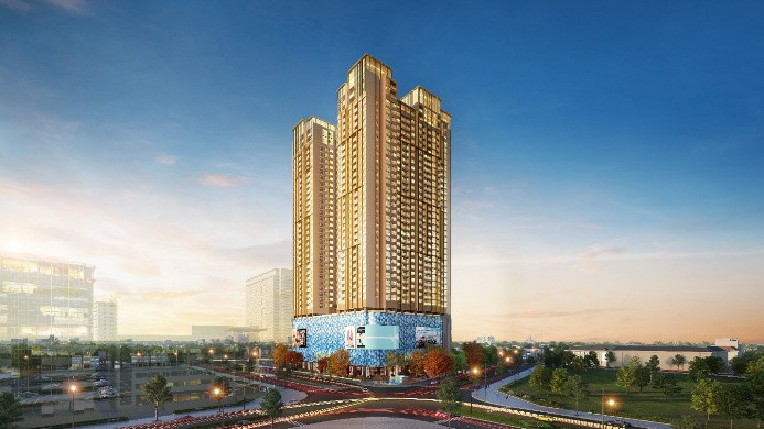 Phối cảnh tổ hợp căn hộcao cấp The Diamond Residence, tọa lạc tại ngã tư Lê Văn Lương và Hoàng Đạo Thúy, Hà Nội