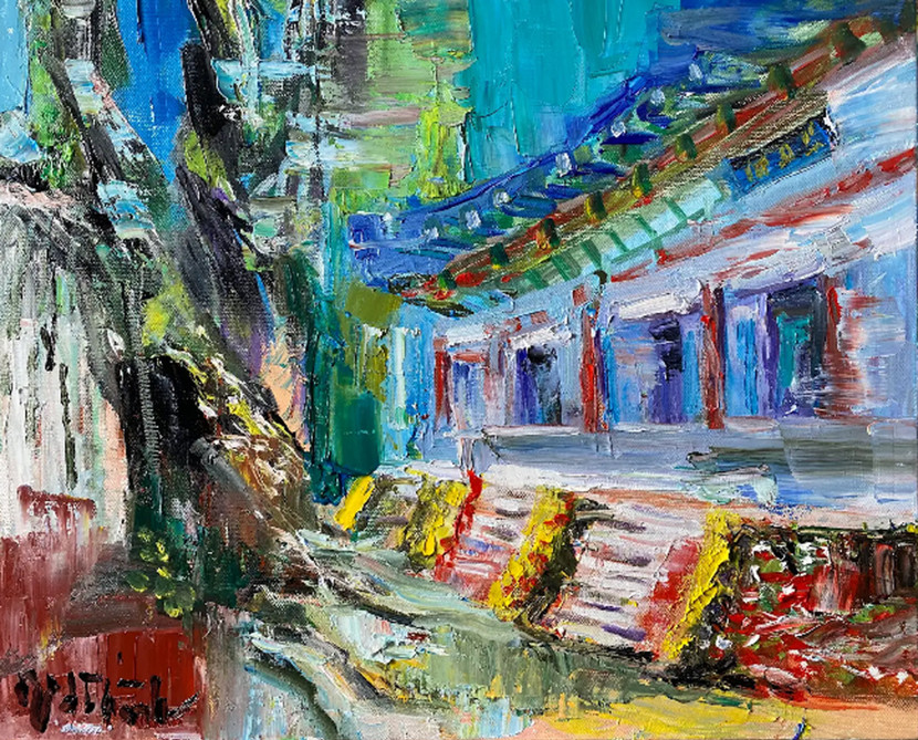 “Mùa xuân trên đền Yeonghawasa - Seoul”, sơn dầu trên toan, 50x60 cm, 17/5/2025 “Mùa xuân trên đền Yeonghawasa - Seoul”, sơn dầu trên toan, 50x60 cm, 17/5/2025