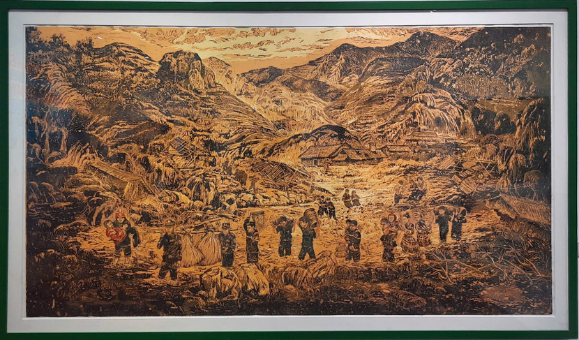 Tác phẩm "Giúp dân vượt bão", Nguyễn Văn Hòa (Tây Ninh), chất liệu khắc gỗ phá bản đoạt giải A cuộc thi Tác phẩm "Giúp dân vượt bão", Nguyễn Văn Hòa (Tây Ninh), chất liệu khắc gỗ phá bản đoạt giải A cuộc thi