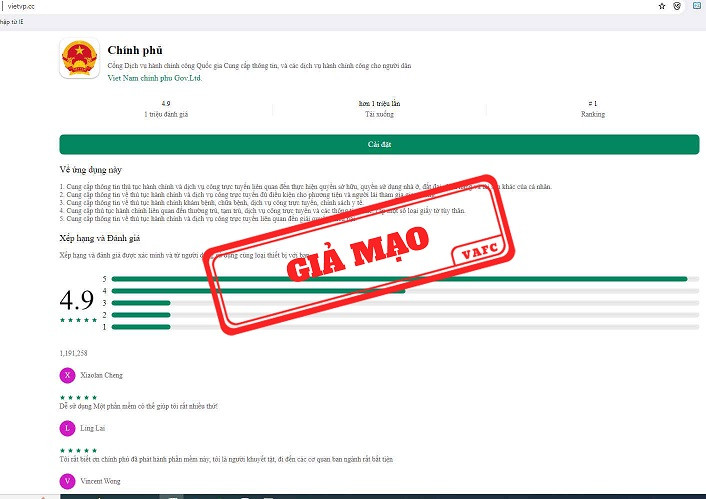 Website giả mạo không có đuôi ".vn" Website giả mạo không có đuôi ".vn"