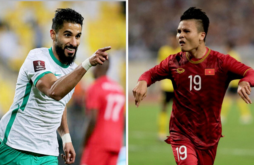 Tiền đạo Saleh Al-Shehri (trái) thừa nhận đã sốc khi đội nhà bị Quang Hải sút tung lưới ngay phút thứ 3