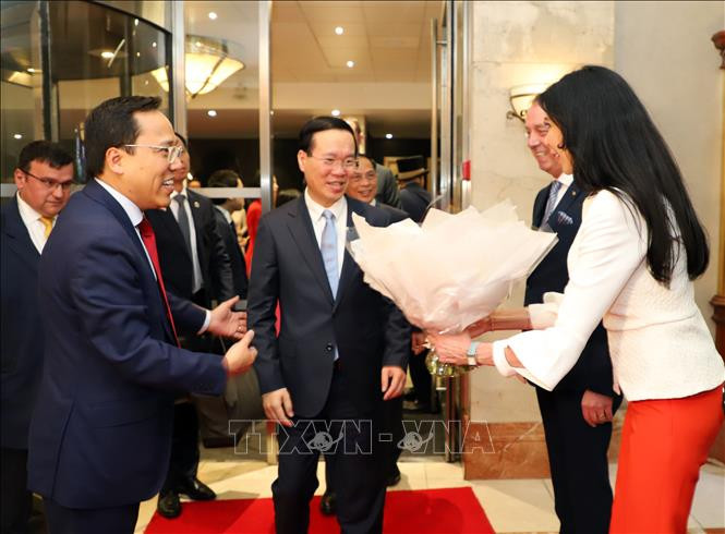 Cán bộ các cơ quan đại diện và du học sinh Việt Nam tại Anh đón Chủ tịch nước Võ Văn Thưởng