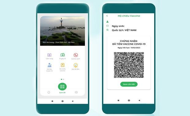 Mẫu hộ chiếu vaccine hiển thị trên ứng dụng PC Covid-19