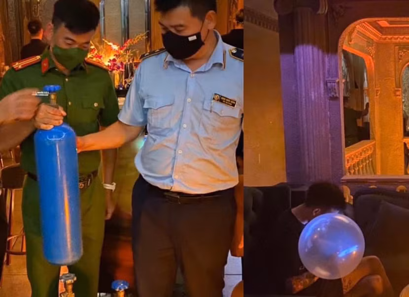 Cơ quan chức năng đã thu giữ 3 bình "khí cười" và ra quyết định xử phạt vi phạm hành chính với tổng số tiền 34 triệu đồng