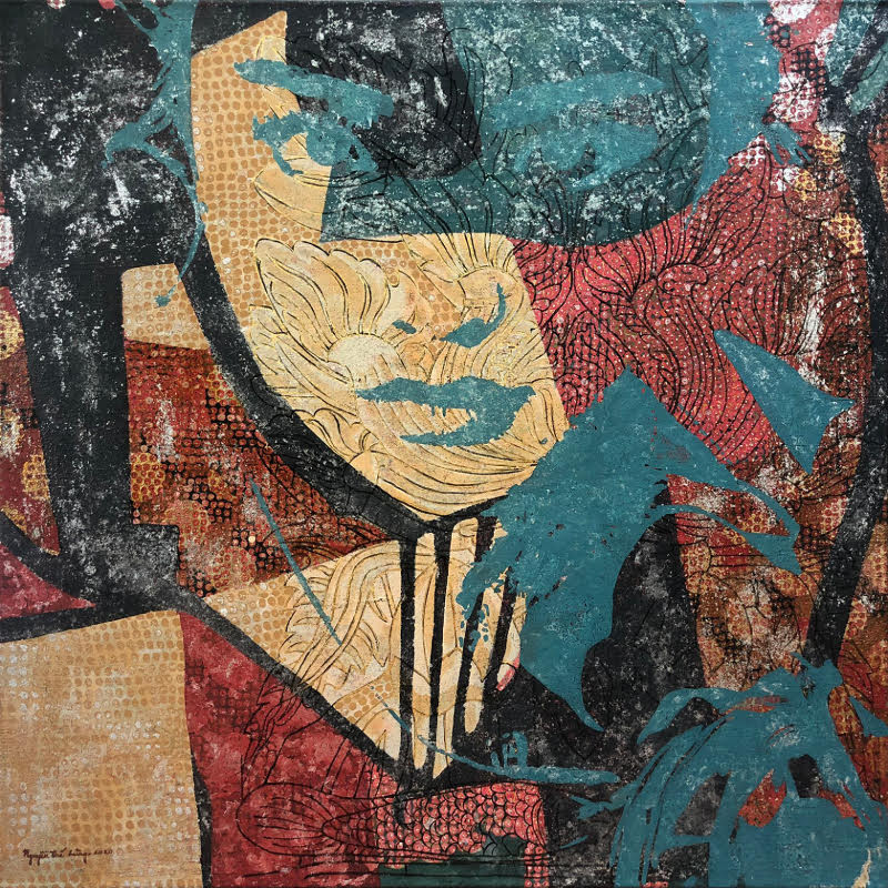 Bóng Nắng 01. The Shadow of Sunshine 01 2020. Sơn mài trên toan. Lacquer on canvas. 100 x 100 cm