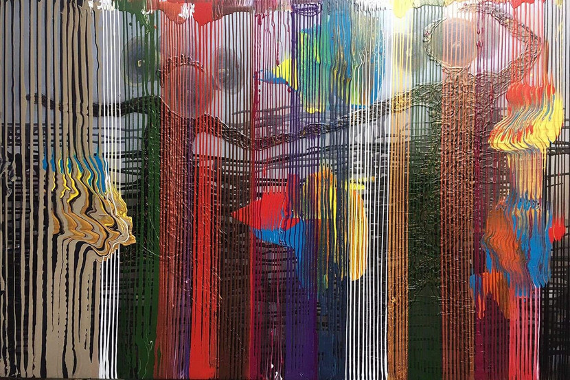 1. Điểm chạm, acrylic trên toan, 133x133 cm, 2019 1. Điểm chạm, acrylic trên toan, 133x133 cm, 2019