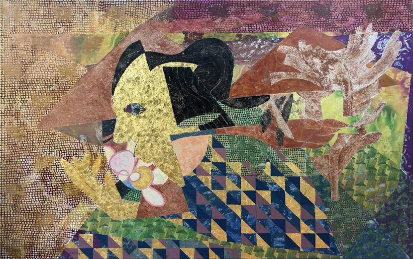 Dưới Tán Cây 02. Under the Tree 02 2020. Sơn mài trên toan. Lacquer on canvas. 128 x 194 cm