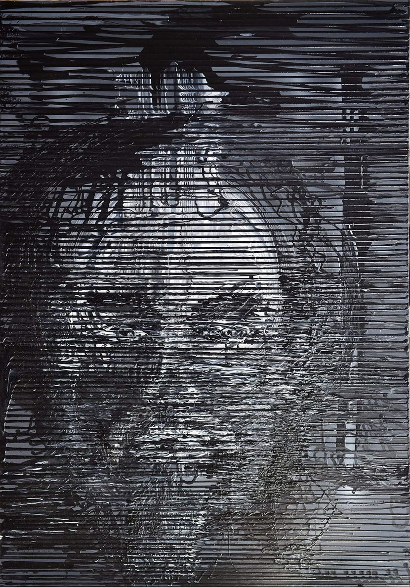 1. Mớ bòng bong 01, Acrylic, bảng mạch, dây xích trên ván gỗ, 81x120 cm, 2020 1. Mớ bòng bong 01, Acrylic, bảng mạch, dây xích trên ván gỗ, 81x120 cm, 2020