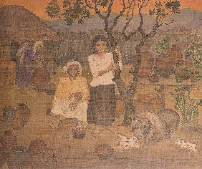 Bức tranh "Một chiều vùng Chăm" của nữ họa sĩ Mộng Bích Bức tranh "Một chiều vùng Chăm" của nữ họa sĩ Mộng Bích