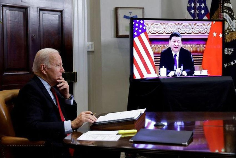 Tổng thống Mỹ Joe Biden trong cuộc gặp trực tuyến với Chủ tịch Trung Quốc Tập Cận Bình, hồi tháng 11-2021