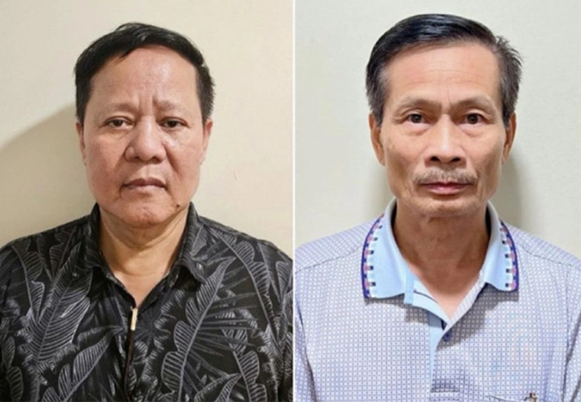 Bị can Đoàn Văn Huấn (bên trái) và đồng phạm