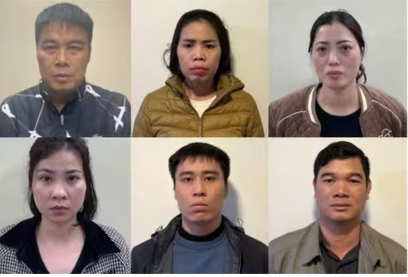 Nguyễn Văn Hậu (tức Hậu "pháo", trên cùng, bên trái) và một số bị can liên quan Nguyễn Văn Hậu (tức Hậu "pháo", trên cùng, bên trái) và một số bị can liên quan