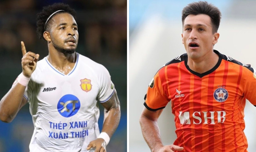 Rafaelson (trái) đã ghi 26 bàn ở V-League mùa này, vượt mốc 24 bàn của Gaston Merlo mùa 2016