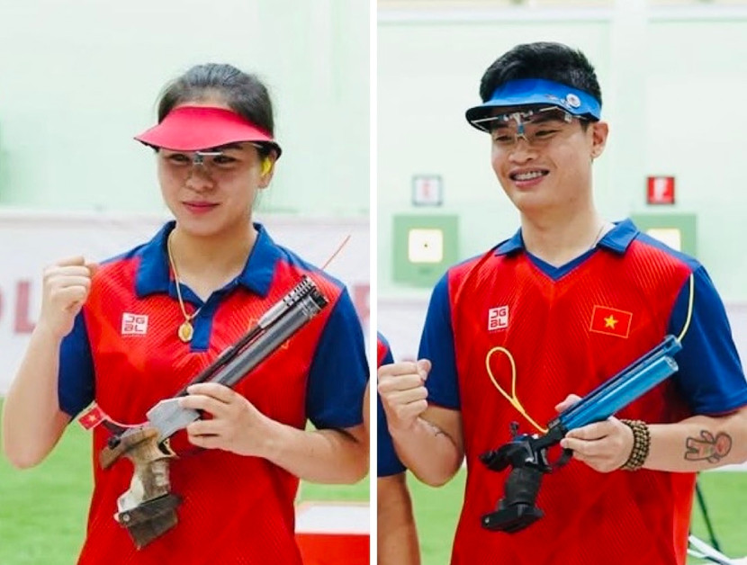 Thu Vinh và Quang Huy bảo vệ thành công tấm huy chương vàng Cúp bắn súng châu Á