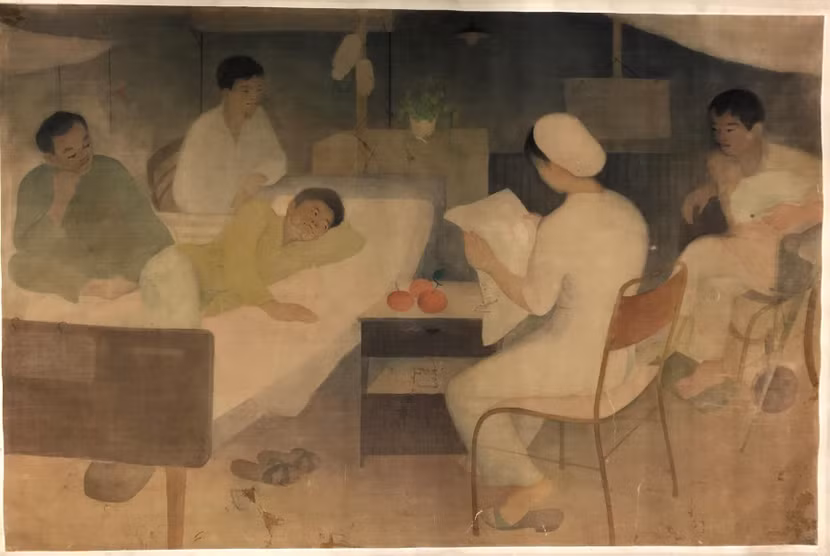 "Đọc báo cho thương binh, 1975, Trần Hữu Tê, lụa
