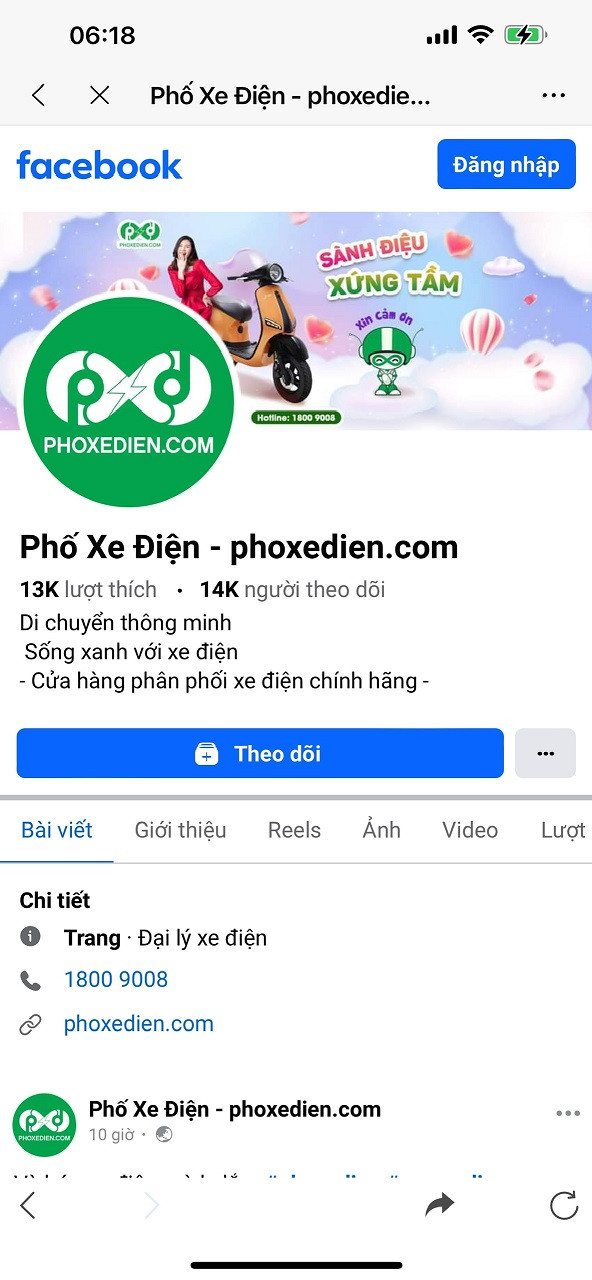 Fanpage bán hàng của Phoxedien.com có hàng chục lượt thích