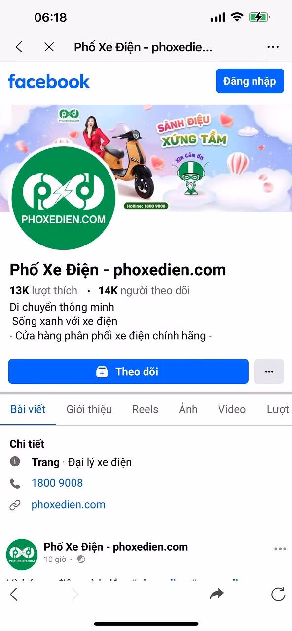 Fanpage bán hàng của Phoxedien.com có hàng chục lượt thích