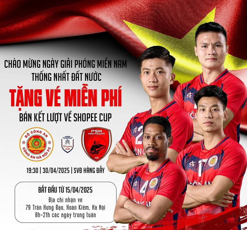 CLB Công an Hà Nội miễn phí vé đón khán giả vào sân Hàng Đẫy thưởng thức, cổ vũ trận quyết đấu PSM Makassar