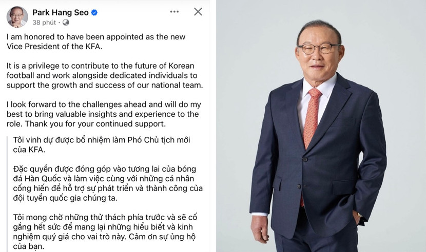 Ông Park bày tỏ vinh dự, tự tin đón nhận thử thách trên cương vị Phó chủ tịch KFA