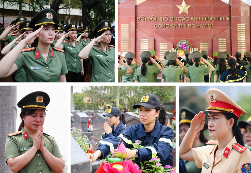 Các nữ cán bộ chiến sỹ Công an Thủ đô thành kính dâng hương, tưởng niệm các Anh hùng liệt sỹ