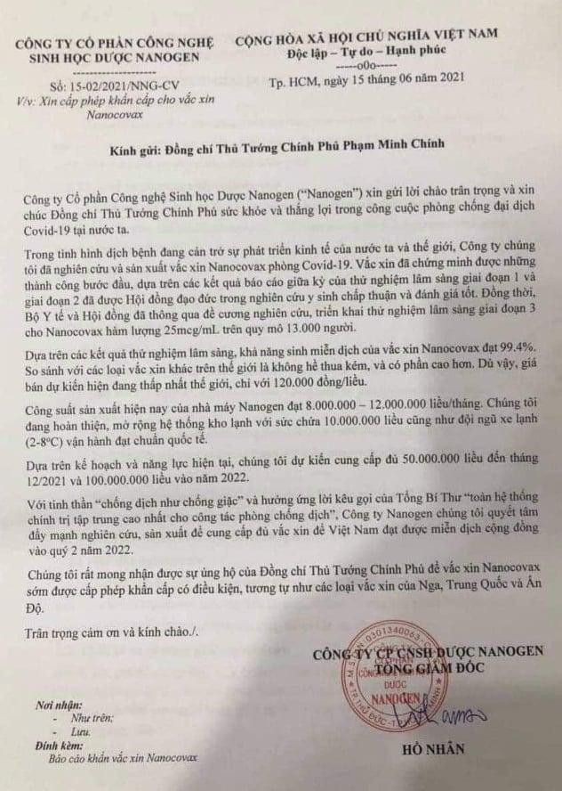 Công ty Nanogen gửi công văn tới Thủ tướng