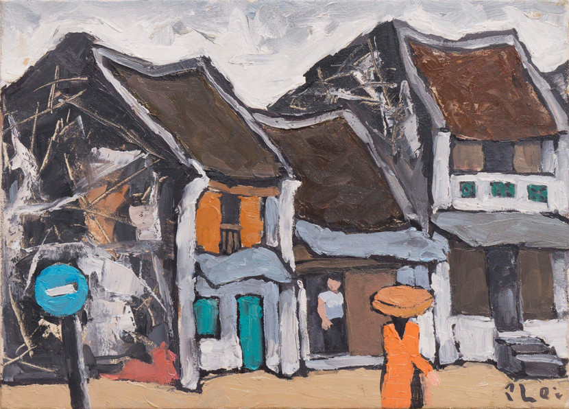 Tranh Bùi Xuân Phái: Phố Hàng Tre - sơn dầu trên vải