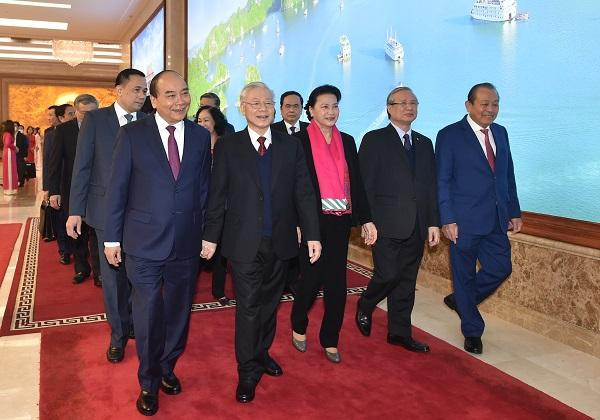 Lãnh đạo Đảng, Nhà nước, Quốc hội đến dự hội nghị Chính phủ với các địa phương (Ảnh VGP)