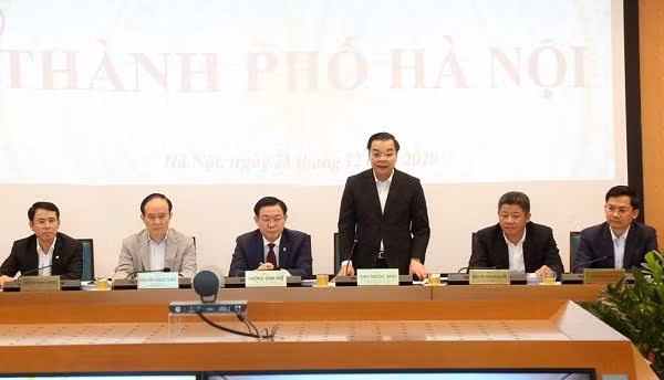 Chủ tịch UBND TP Hà Nội Chu Ngọc Anh tham luận tại hội nghị Chính phủ với các địa phương