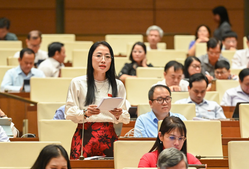 Đại biểu Trần Khánh Thu (đoàn Thái Bình) phát biểu