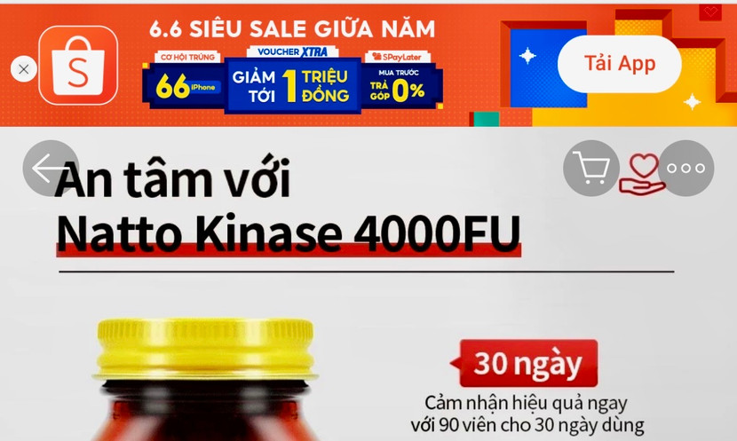 Một quảng cáo sản phẩm trên Shopee bị Cục ATTP cảnh báo