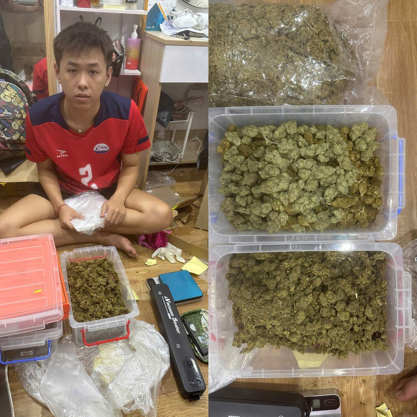 Lực lượng Công an khám xét nơi ở của các đối tượng, thu giữ toàn bộ số cần sa và các tang vật có liên quan