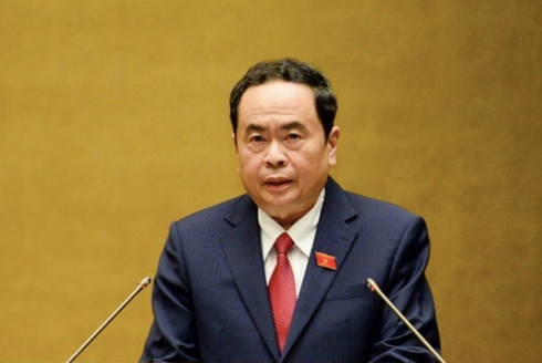 Phó Chủ tịch Thường trực Quốc hội khóa XIV, Phó Chủ tịch Thường trực Hội đồng Bầu cử quốc gia Trần Thanh Mẫn trình bày báo cáo trước Quốc hội, sáng 20-7