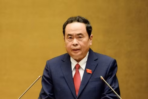 Phó Chủ tịch Thường trực Quốc hội khóa XIV, Phó Chủ tịch Thường trực Hội đồng Bầu cử quốc gia Trần Thanh Mẫn trình bày báo cáo trước Quốc hội, sáng 20-7