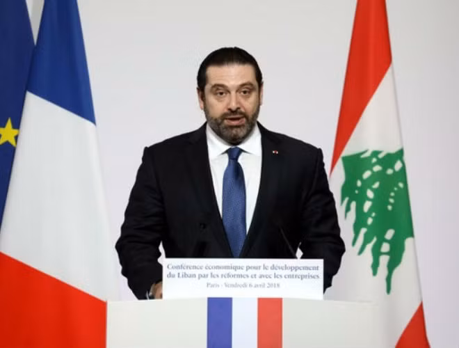 Thủ tướng Lebanon Saad Hariri phát biểu tại hội nghị ở Paris